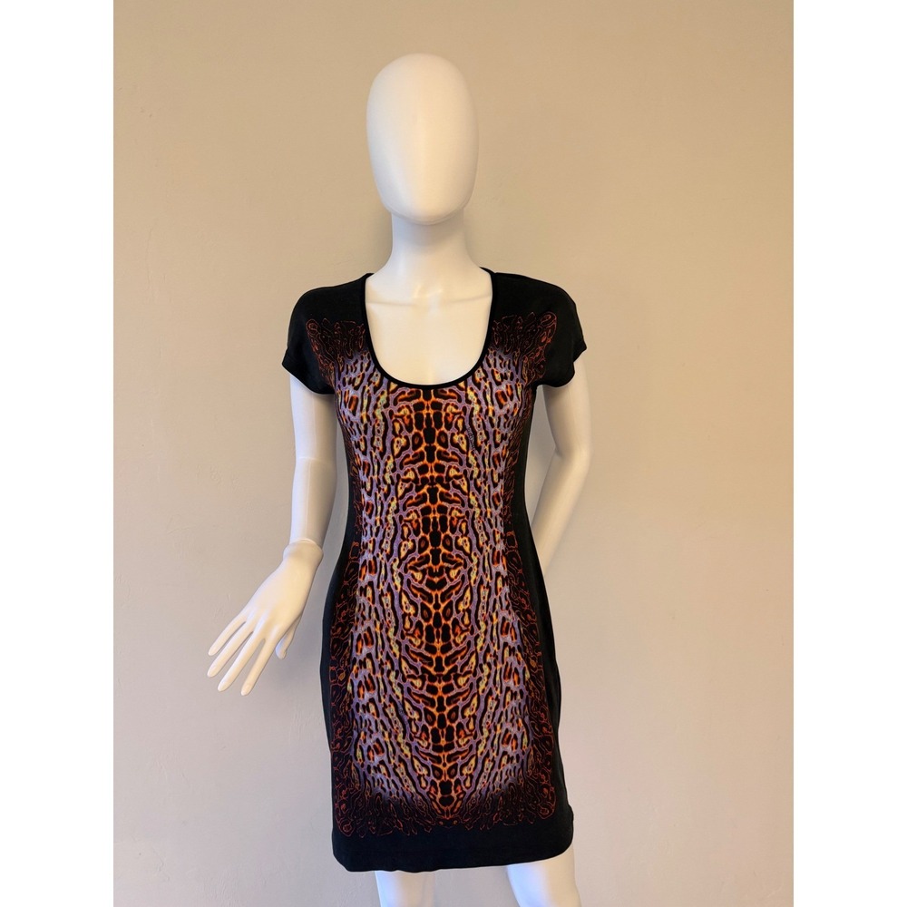 Just Cavalli Womens Animal Print Scoop Neck Bodycon Sheath Dress Black Size 44‎